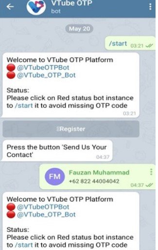 Cara Mendapatkan Kode OTP Vtube di Telegram Cara Mendapatkan Kode OTP Vtube di Telegram